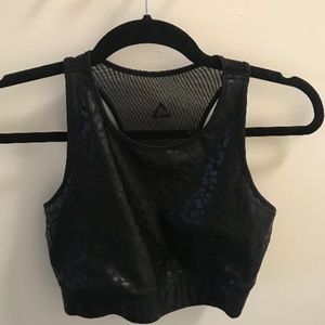 Black High Neck Sports Bra with Cheetah Pattern